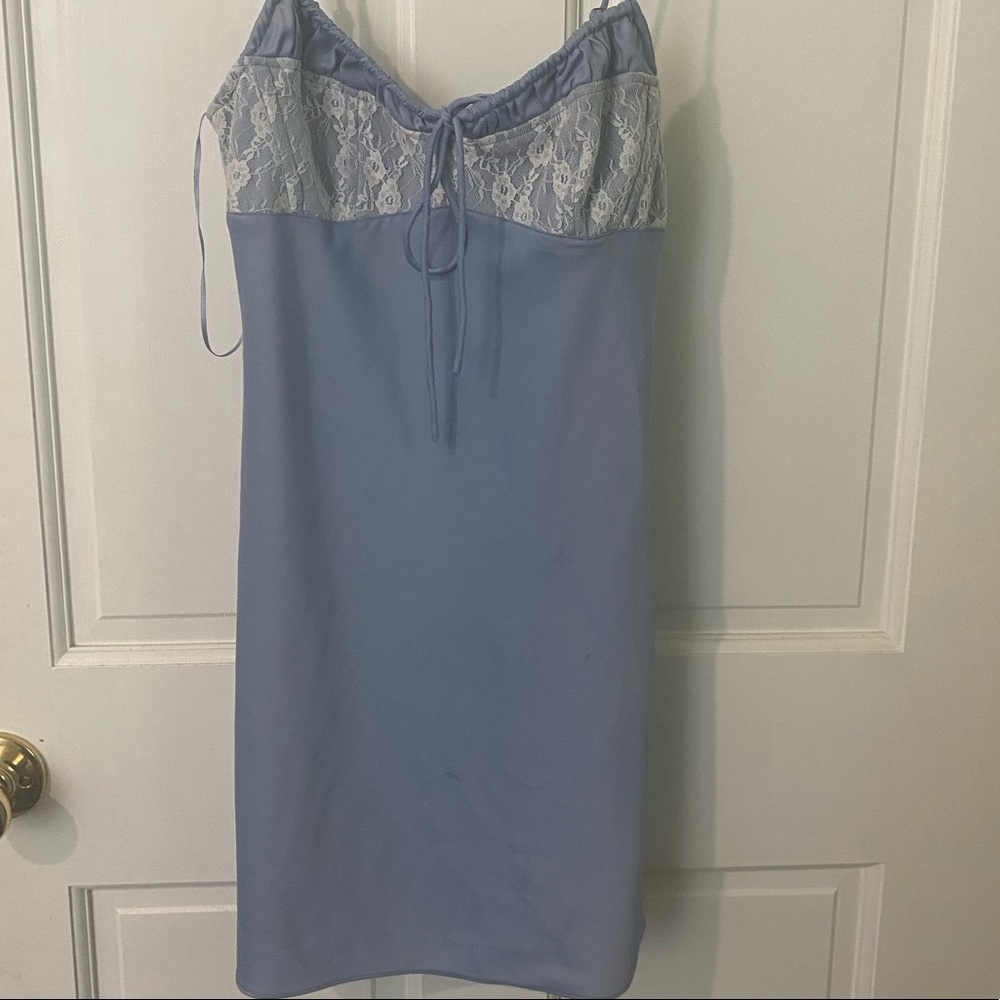 Urban outfitters sky blue slip dress,white lace